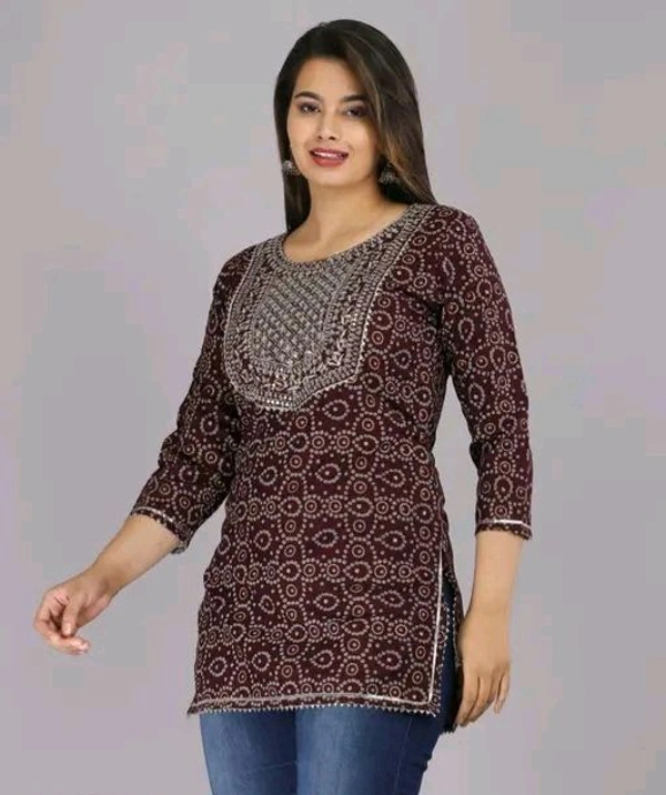 Maroon round Neck Shor Rayon Kurti