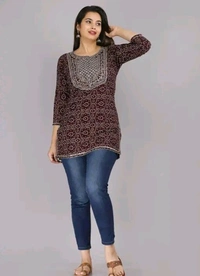 Maroon round Neck Shor Rayon Kurti