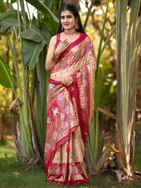 Dola Silk Saree Beige Dola Silk Foil Print Saree