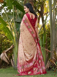 Dola Silk Saree Beige Dola Silk Foil Print Saree