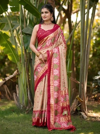 Dola Silk Saree Beige Dola Silk Foil Print Saree