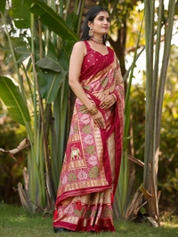 Dola Silk Saree Beige Dola Silk Foil Print Saree