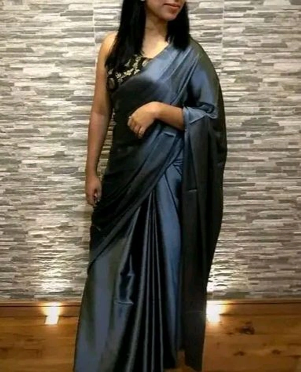 Trendy Classy Dark Grey Satin Silk Saree