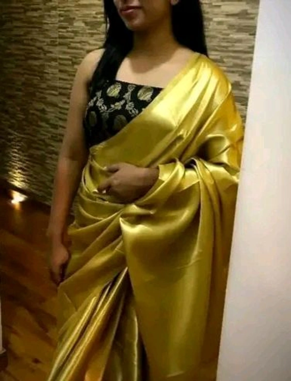 Trendy Classy Golden Satin Silk Saree