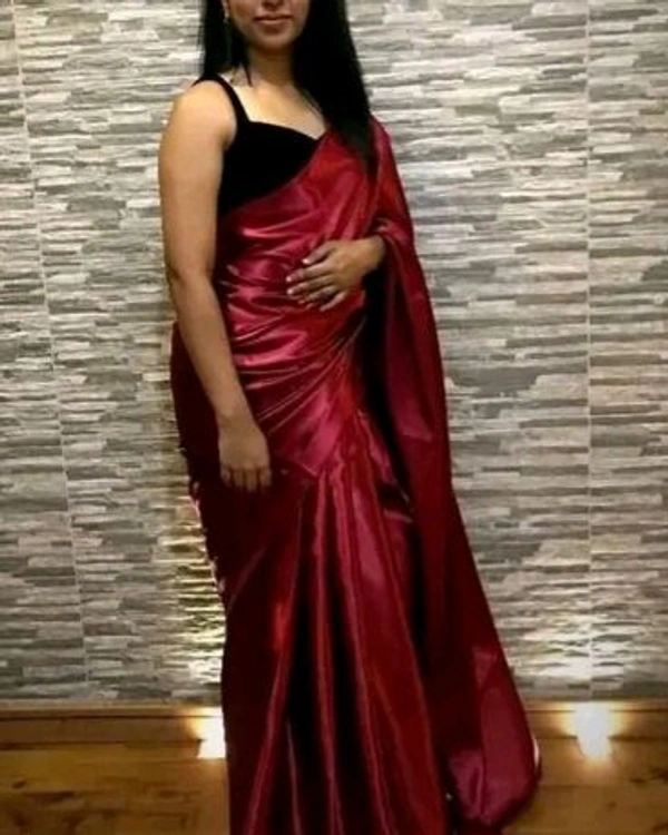 Trendy Classy Red Satin Silk Saree