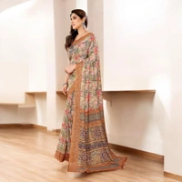 Kota Doriya Coffee Floral Printed  Saree With Blouse  - Coffee