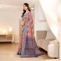 Kota Doriya Grey Floral Printed Saree With Blouse Piece  - Gray