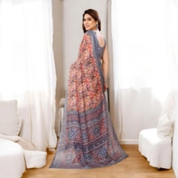 Kota Doriya Grey Floral Printed Saree With Blouse Piece  - Gray