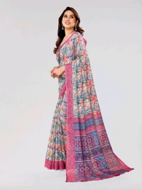 Kota Doriya Blush Pink Floral Printed Saree With Blouse Piece  - Blush Pink