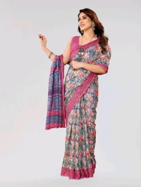 Kota Doriya Blush Pink Floral Printed Saree With Blouse Piece  - Blush Pink