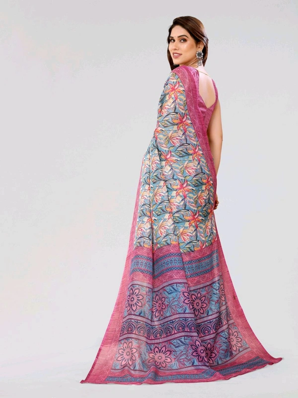 Kota Doriya Blush Pink Floral Printed Saree With Blouse Piece  - Blush Pink