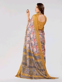 Kota Doriya Yellow Floral Printed Saree With Blouse Piece  - yellow