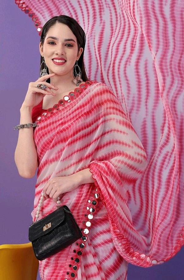 Kota Doriya Pink Floral Printed Saree With Blouse Piece  - Pink