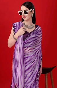  Shibori Mirror Purple Georgette Printed Saree with Mirror Lace - Purple