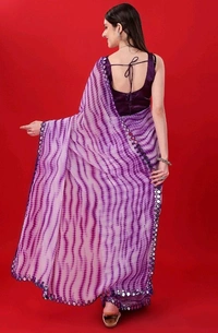  Shibori Mirror Purple Georgette Printed Saree with Mirror Lace - Purple