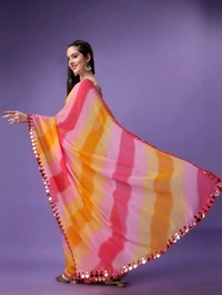  Shibori Mirror Yellow Georgette Printed Saree with Mirror Lace