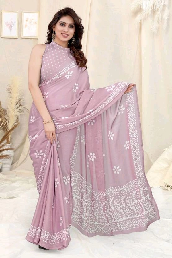  Ruhi Pink Chiffon Printed Saree With Printed Blouse Piece 