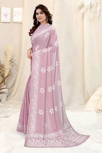  Ruhi Pink Chiffon Printed Saree With Printed Blouse Piece 