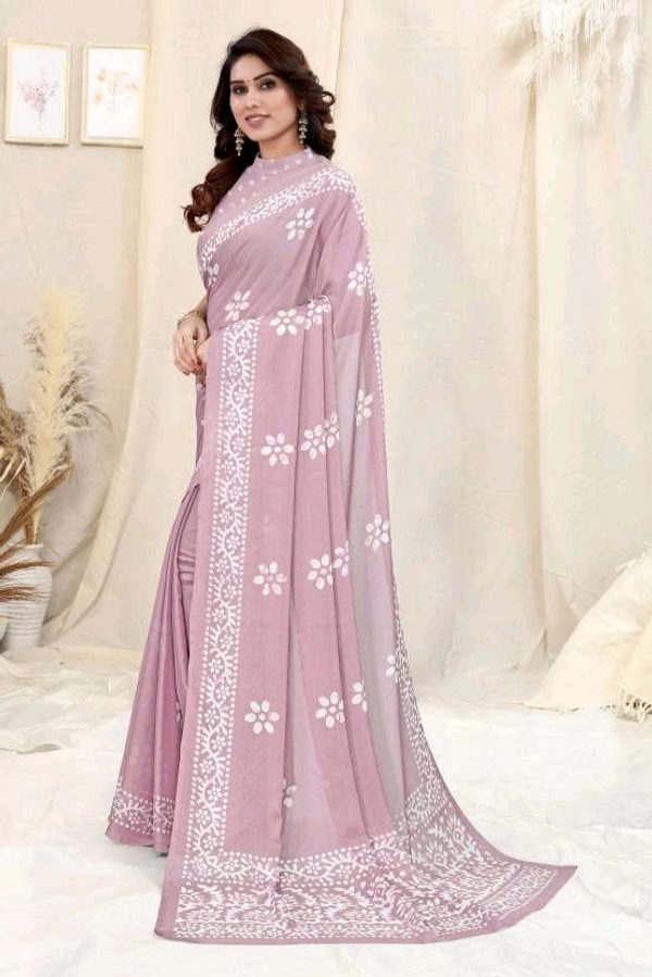  Ruhi Pink Chiffon Printed Saree With Printed Blouse Piece 