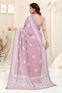  Ruhi Pink Chiffon Printed Saree With Printed Blouse Piece 