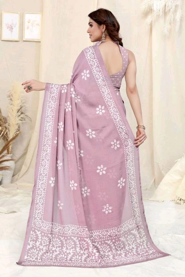  Ruhi Pink Chiffon Printed Saree With Printed Blouse Piece 