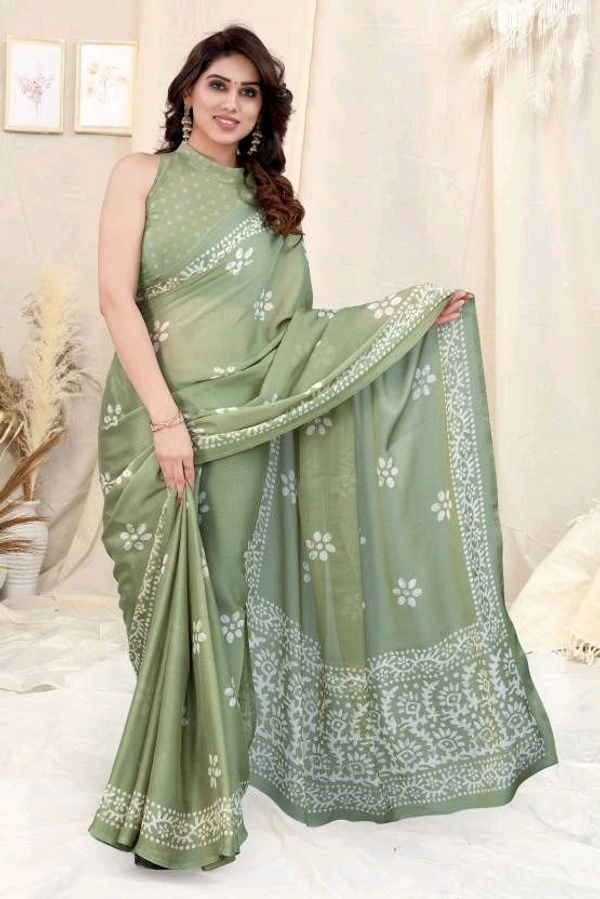 Ruhi Pista Chiffon Printed Saree With Printed Blouse Piece 
