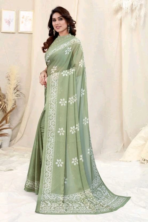  Ruhi Pista Chiffon Printed Saree With Printed Blouse Piece 