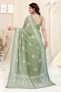  Ruhi Pista Chiffon Printed Saree With Printed Blouse Piece 