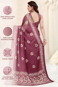 Ruhi Wine Chiffon Printed Saree With Printed Blouse Piece 