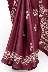 Ruhi Wine Chiffon Printed Saree With Printed Blouse Piece 