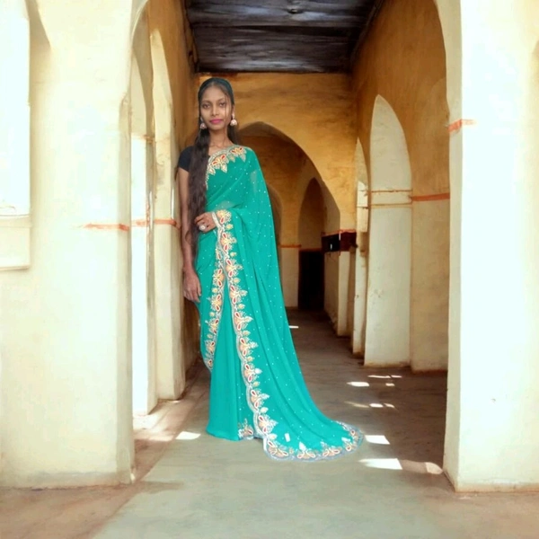 Vibrant Green Saree with Intricate Golden Embroidery - Perfect for Festive Occasions