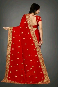 Exquisite Heavy Embroidery & Stone Handwork Saree with Blouse  - Red
