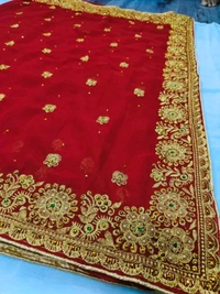 Exquisite Heavy Embroidery & Stone Handwork Saree with Blouse  - Red
