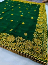 Exquisite Heavy Embroidery & Stone Handwork Saree with Blouse  - Green
