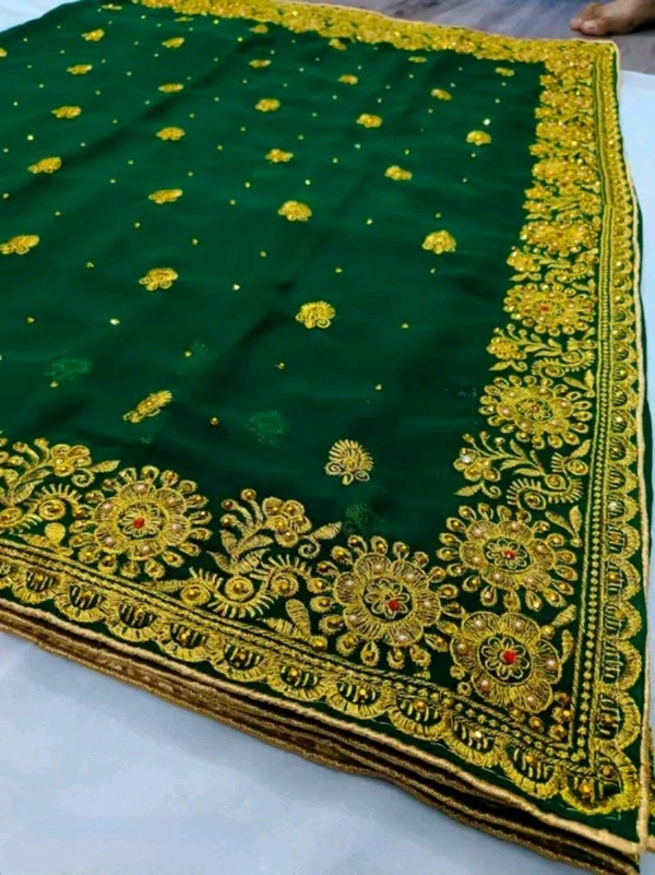 Exquisite Heavy Embroidery & Stone Handwork Saree with Blouse  - Green