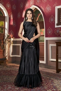 Black Fancy Net & Satin Ready to Wear Saree  - Black