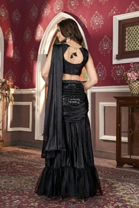 Black Fancy Net & Satin Ready to Wear Saree  - Black
