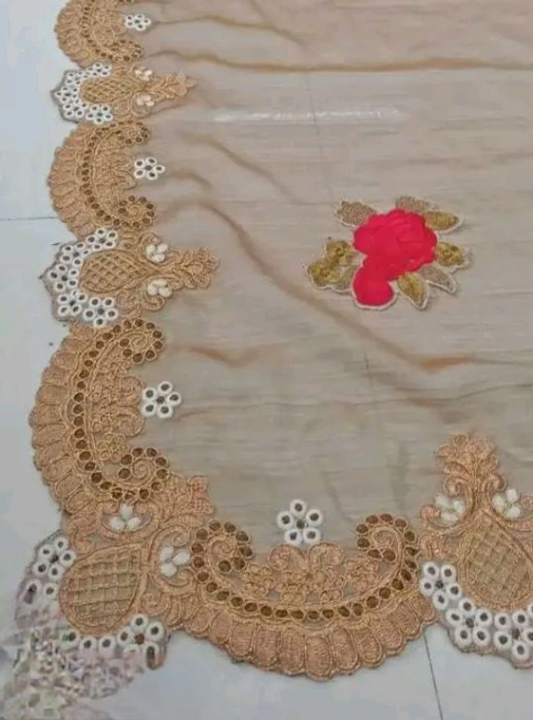 Mini Embroidery Chiffon Saree in Gold Colour - Luxury Ethnic Wear - Gold
