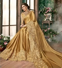Art Silk Solid Pattern Saree with Embroidered Blouse - Gold