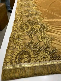 Art Silk Solid Pattern Saree with Embroidered Blouse - Gold