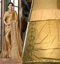 Art Silk Solid Pattern Saree with Embroidered Blouse - Gold