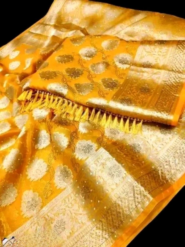 Organza Boota Silk Saree with Banarasi Silk Blouse - Yellow