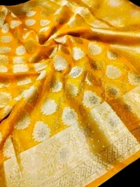 Organza Boota Silk Saree with Banarasi Silk Blouse - Yellow