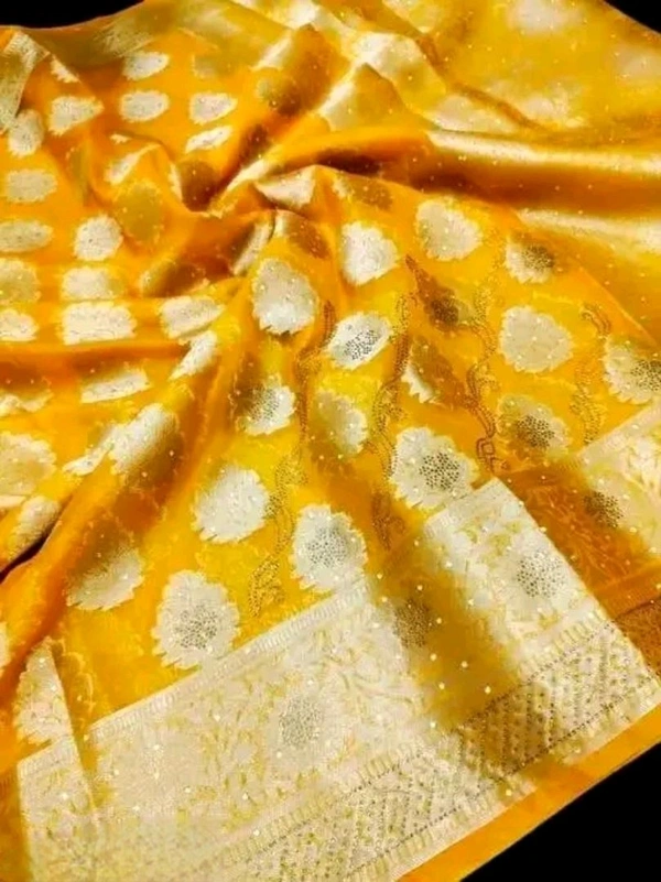 Organza Boota Silk Saree with Banarasi Silk Blouse - Yellow