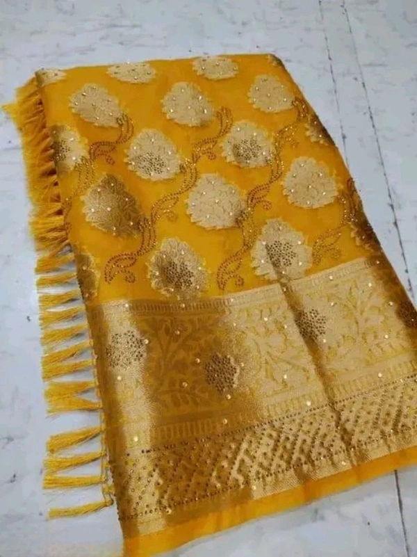 Organza Boota Silk Saree with Banarasi Silk Blouse - Yellow