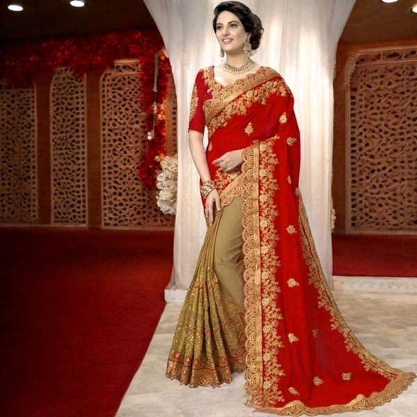 Vichitra Silk Wedding Lahenga Saree with Art Silk Blouse - Red