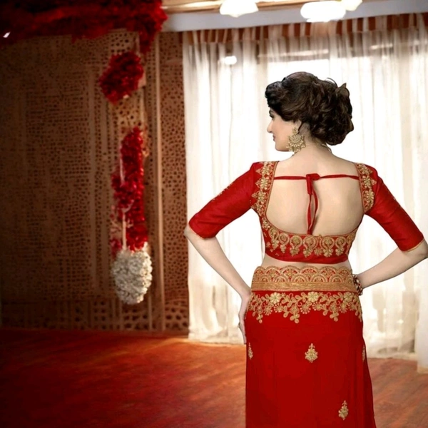 Vichitra Silk Wedding Lahenga Saree with Art Silk Blouse - Red