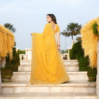 "Radiant Yellow Mirror Work Saree with Intricate Embroidery - Yellow