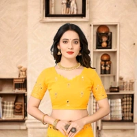 "Radiant Yellow Mirror Work Saree with Intricate Embroidery - Yellow