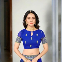 Banarasi Satin Silk Bollywood Saree with Heavy Embroidery & Mirror Work - Blue